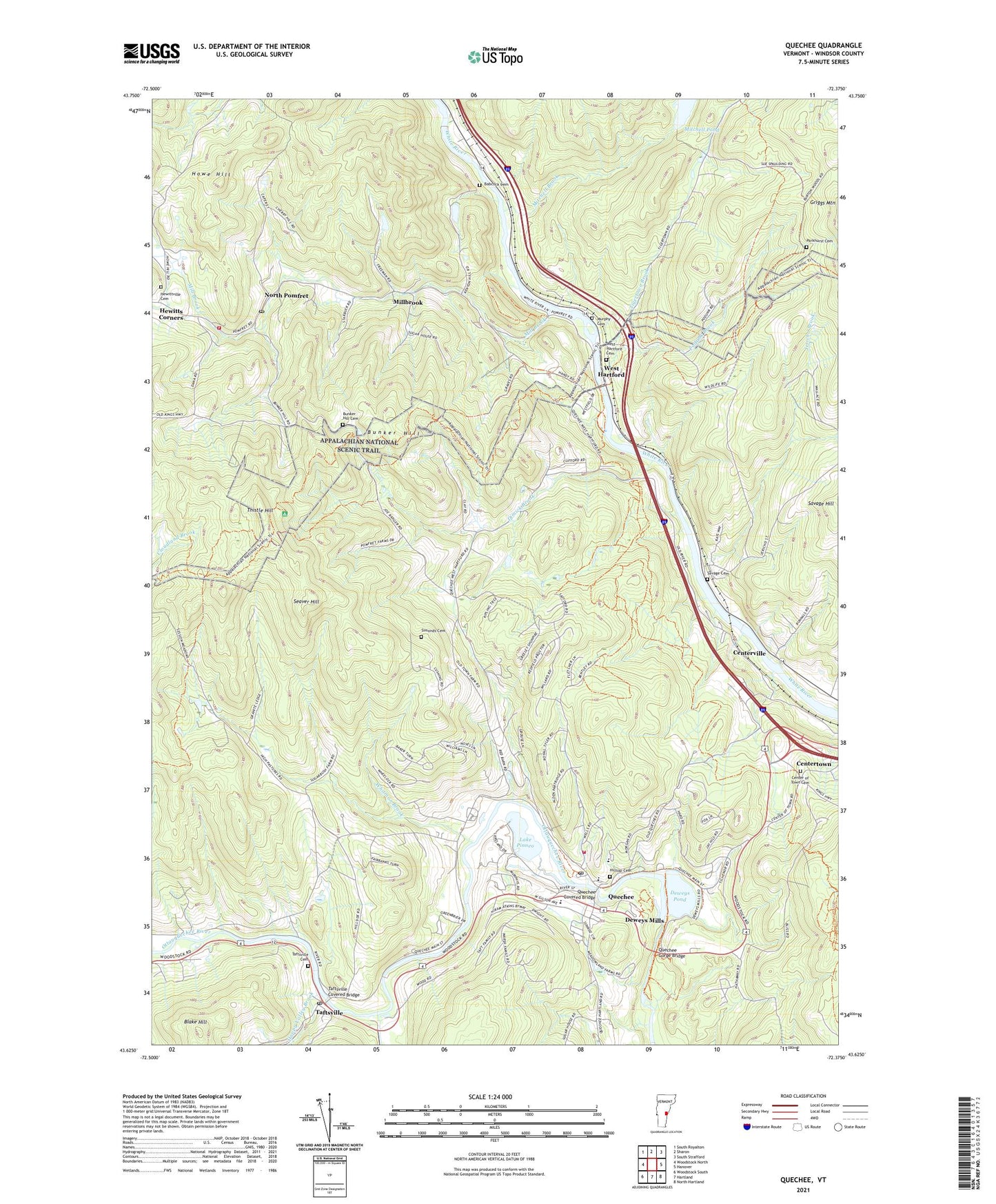 Quechee Vermont US Topo Map Image