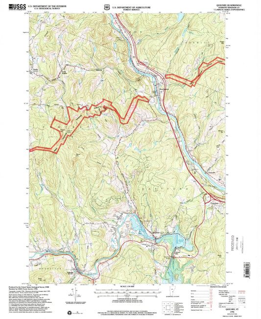 Classic USGS Quechee Vermont 7.5'x7.5' Topo Map Image