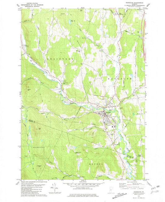 Classic USGS Randolph Vermont 7.5'x7.5' Topo Map Image