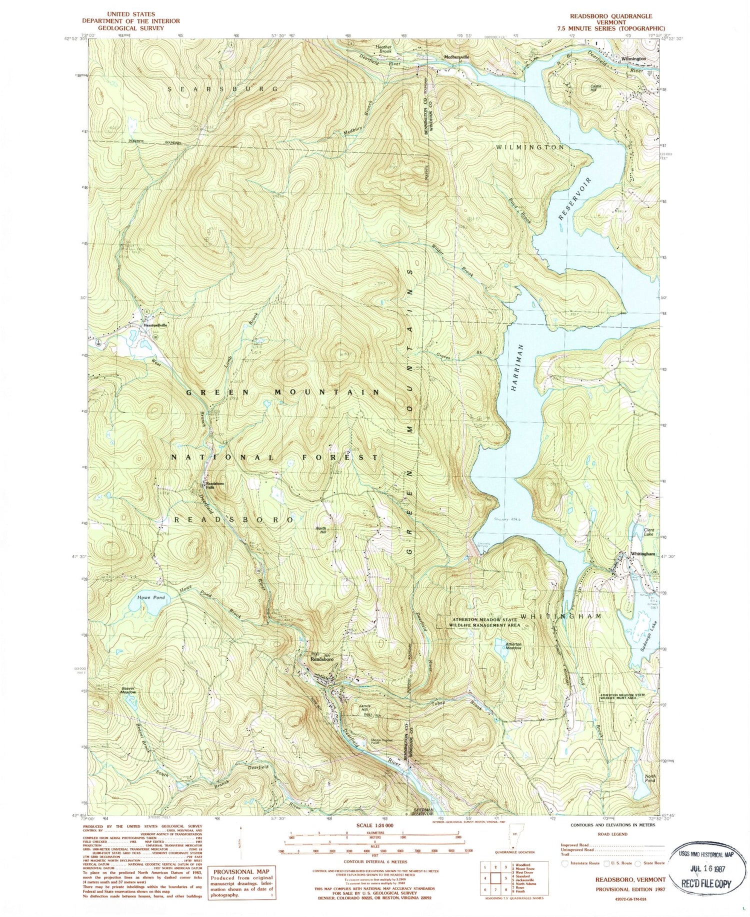 Classic USGS Readsboro Vermont 7.5'x7.5' Topo Map Image