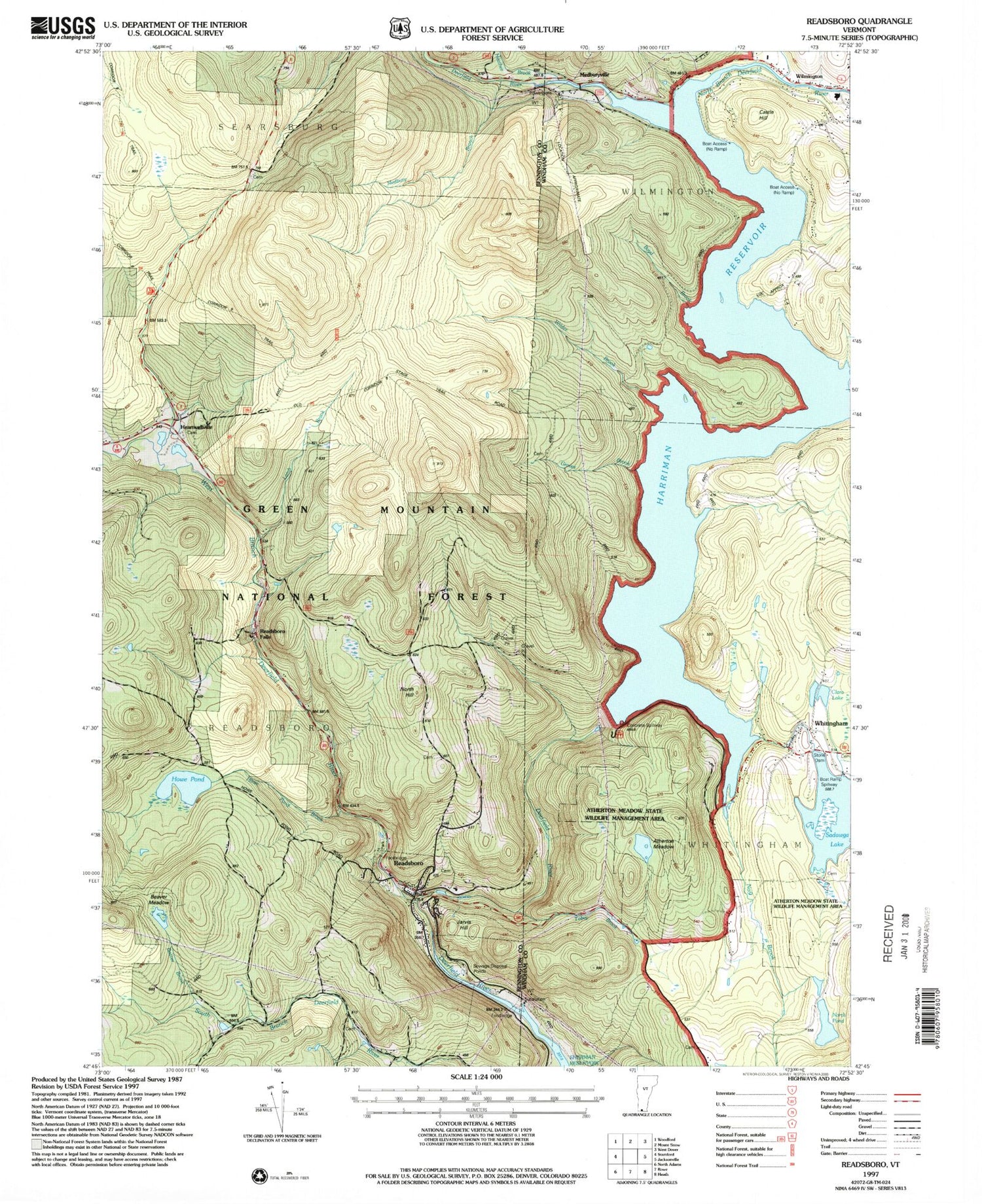 Classic USGS Readsboro Vermont 7.5'x7.5' Topo Map Image