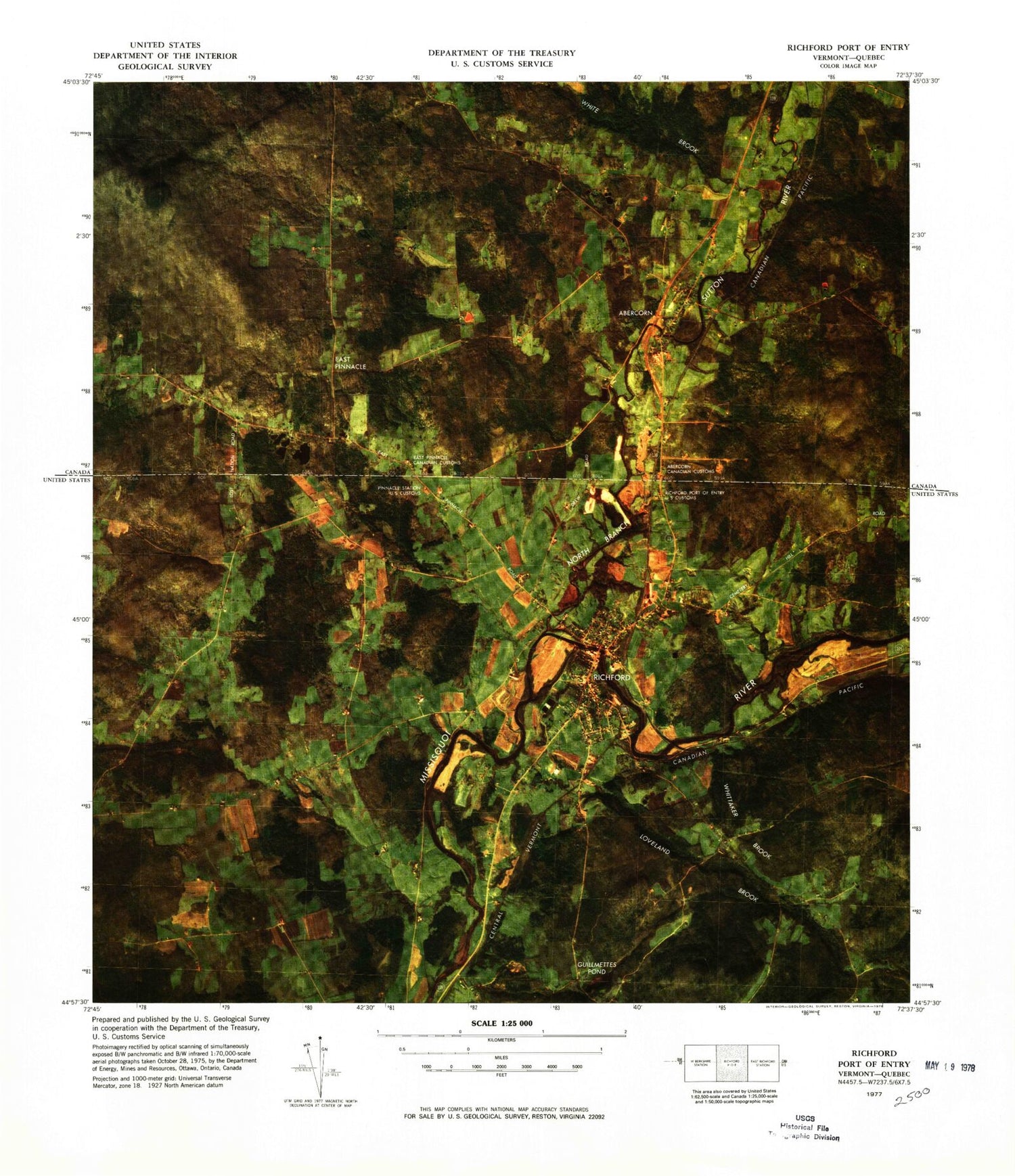Classic USGS Richford Port of Entry Vermont 7.5'x7.5' Topo Map Image