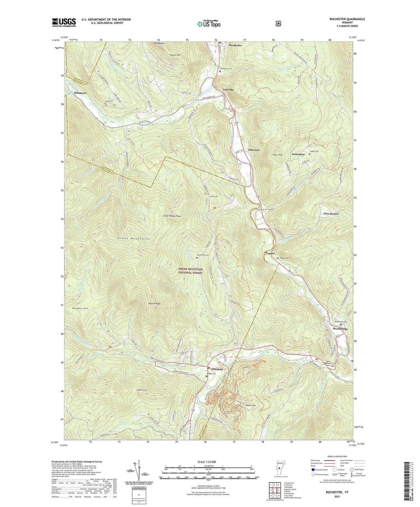 Rochester Vermont US Topo Map Image