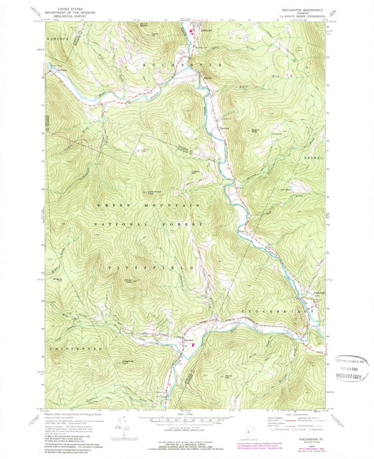 USGS Classic Rochester Vermont 7.5'x7.5' Topo Map Image