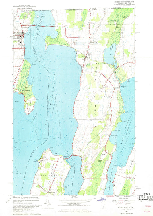 Classic USGS Rouses Point New York 7.5'x7.5' Topo Map Image