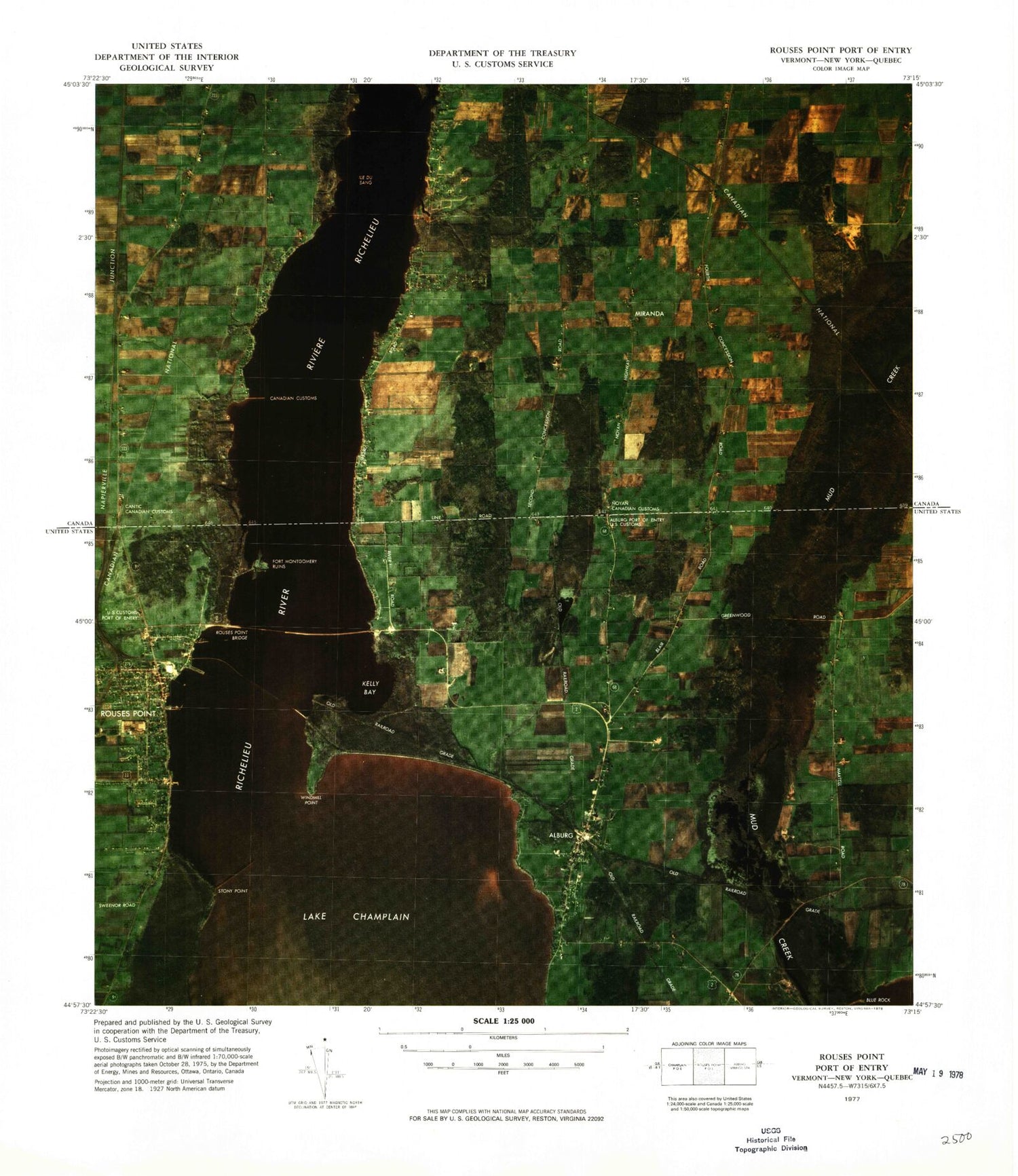 Classic USGS Rouses Point Port of Entry Vermont 7.5'x7.5' Topo Map Image