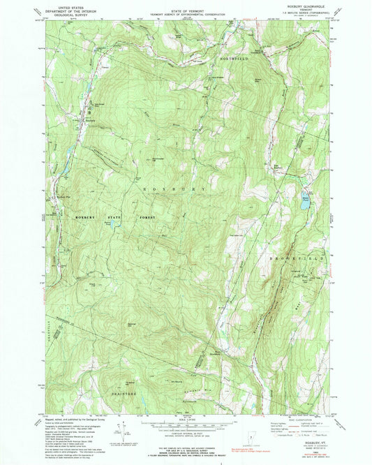 Classic USGS Roxbury Vermont 7.5'x7.5' Topo Map Image