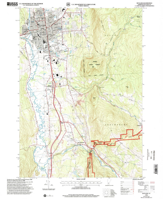 Classic USGS Rutland Vermont 7.5'x7.5' Topo Map Image