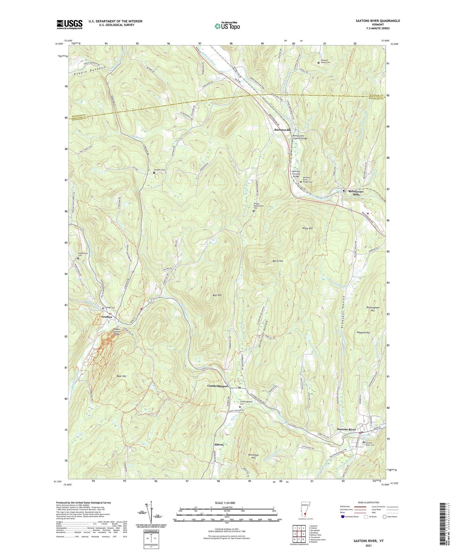 Saxtons River Vermont US Topo Map Image