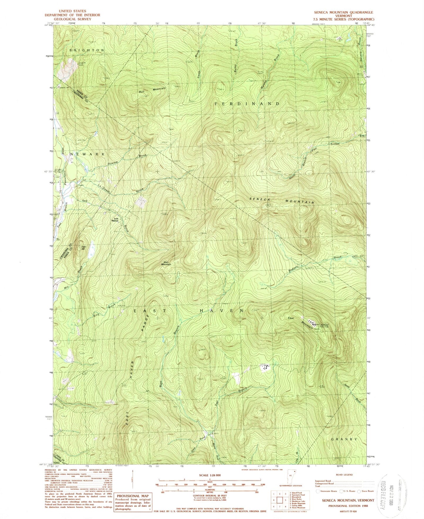 Classic USGS Seneca Mountain Vermont 7.5'x7.5' Topo Map Image