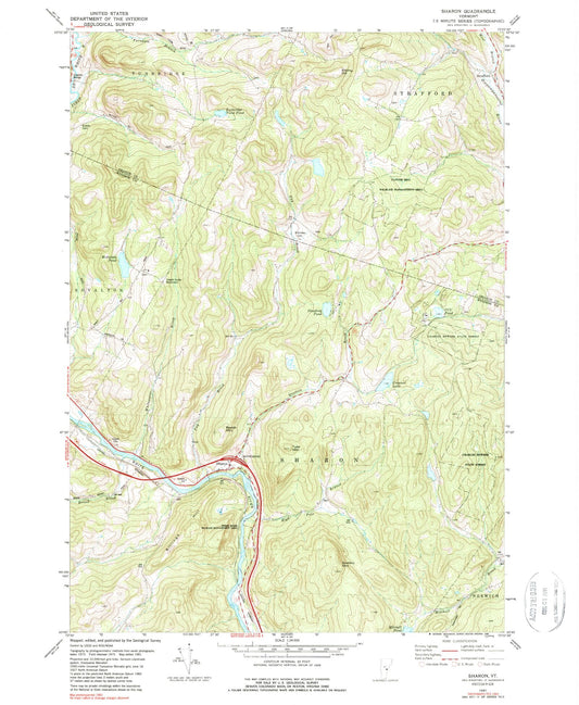Classic USGS Sharon Vermont 7.5'x7.5' Topo Map Image