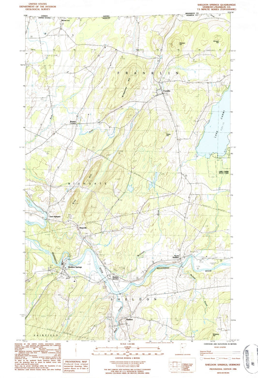 Classic USGS Sheldon Springs Vermont 7.5'x7.5' Topo Map Image