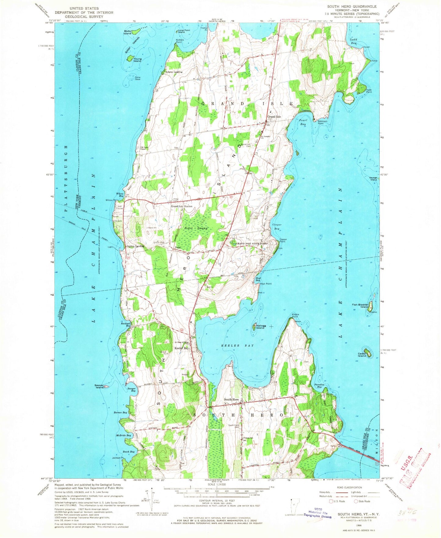 Classic USGS South Hero Vermont 7.5'x7.5' Topo Map Image