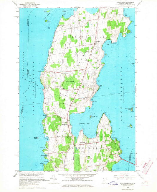 Classic USGS South Hero Vermont 7.5'x7.5' Topo Map Image