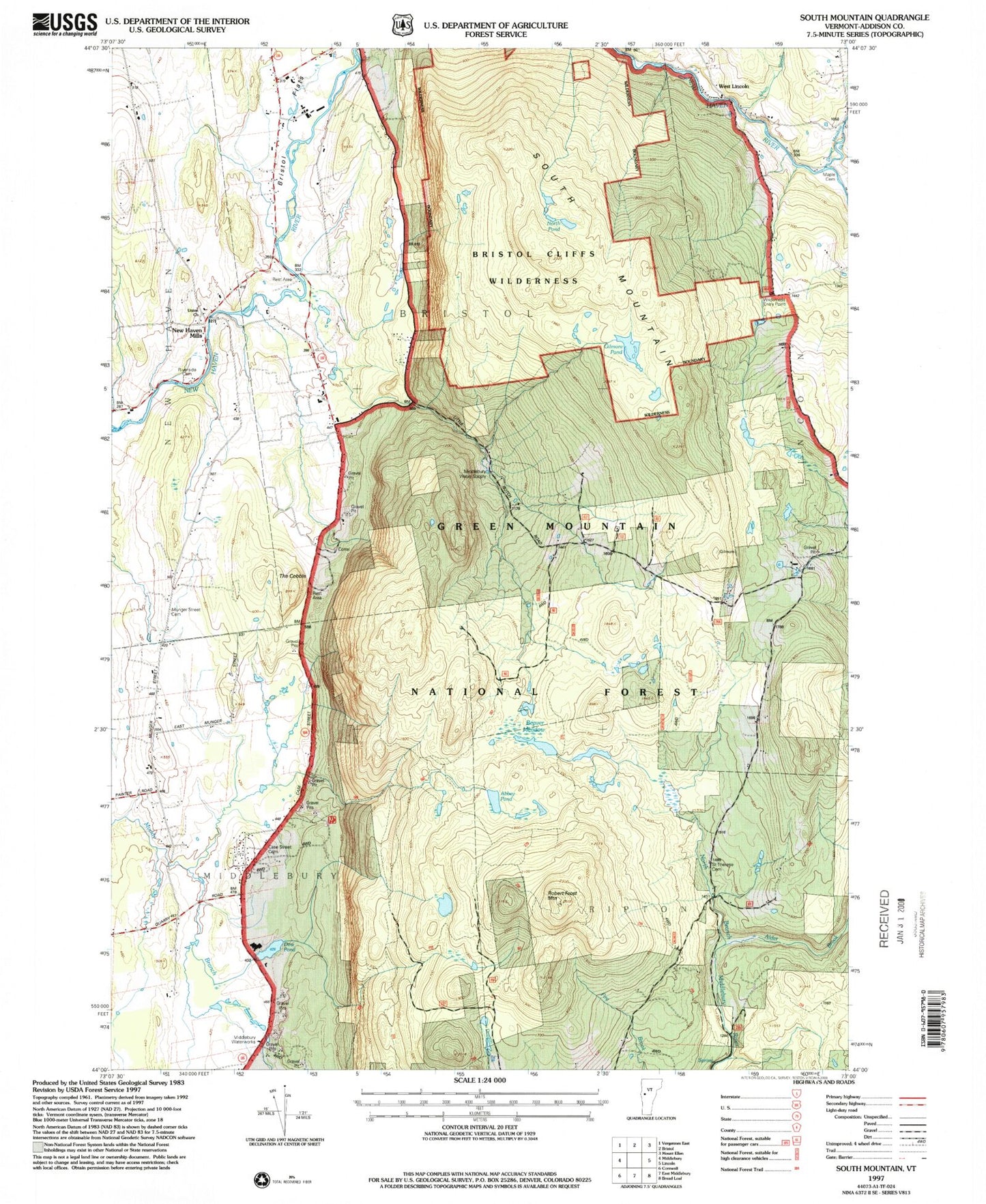 Classic USGS South Mountain Vermont 7.5'x7.5' Topo Map Image