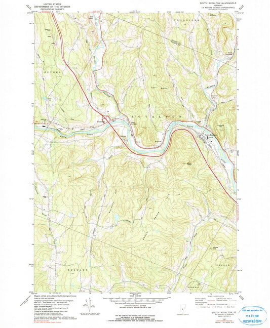 Classic USGS South Royalton Vermont 7.5'x7.5' Topo Map Image