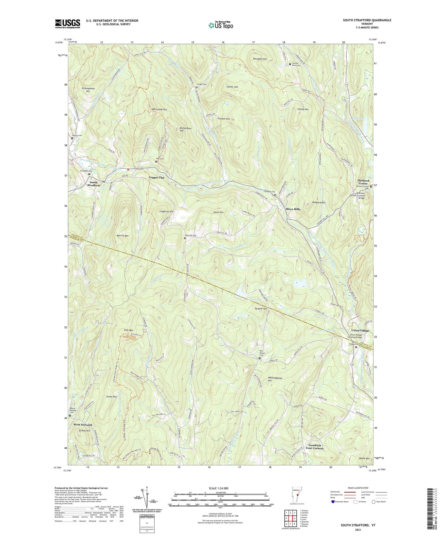 South Strafford Vermont US Topo Map Image