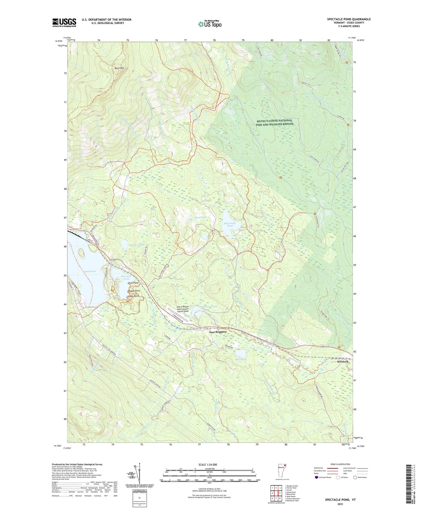 Spectacle Pond Vermont US Topo Map Image