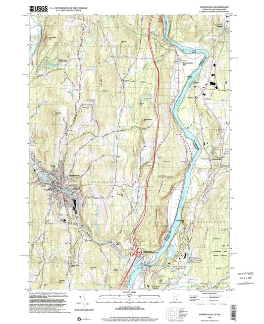 Classic USGS Springfield Vermont 7.5'x7.5' Topo Map Image