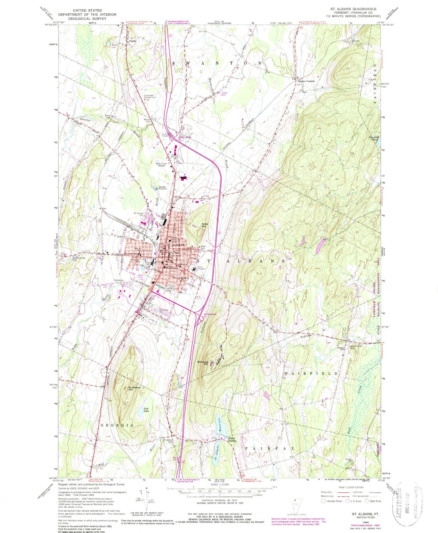Classic USGS Saint Albans Vermont 7.5'x7.5' Topo Map Image