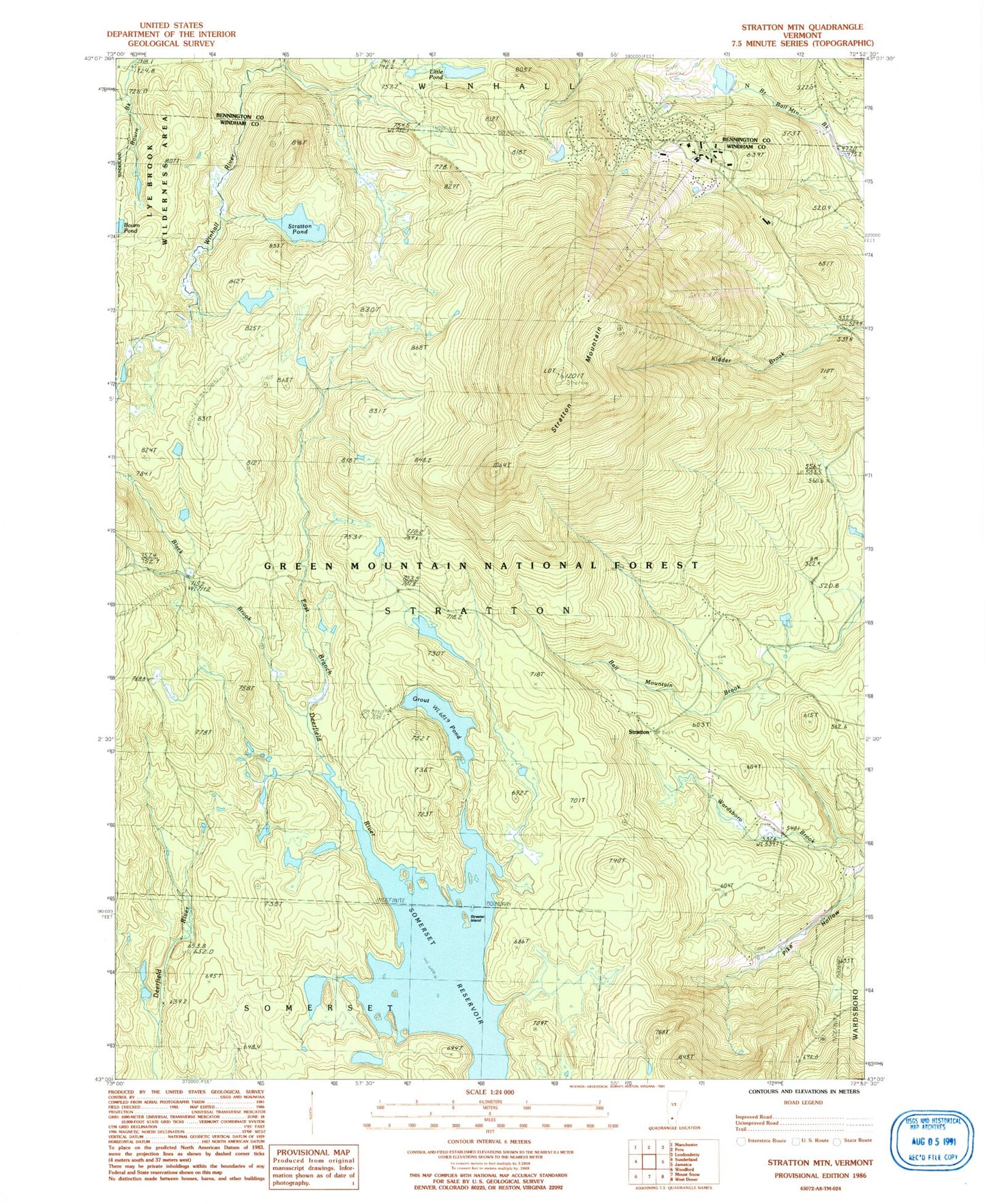 Classic USGS Stratton Mountain Vermont 7.5'x7.5' Topo Map Image