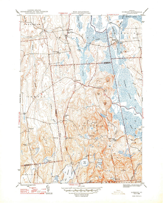 Classic USGS Sudbury Vermont 7.5'x7.5' Topo Map Image
