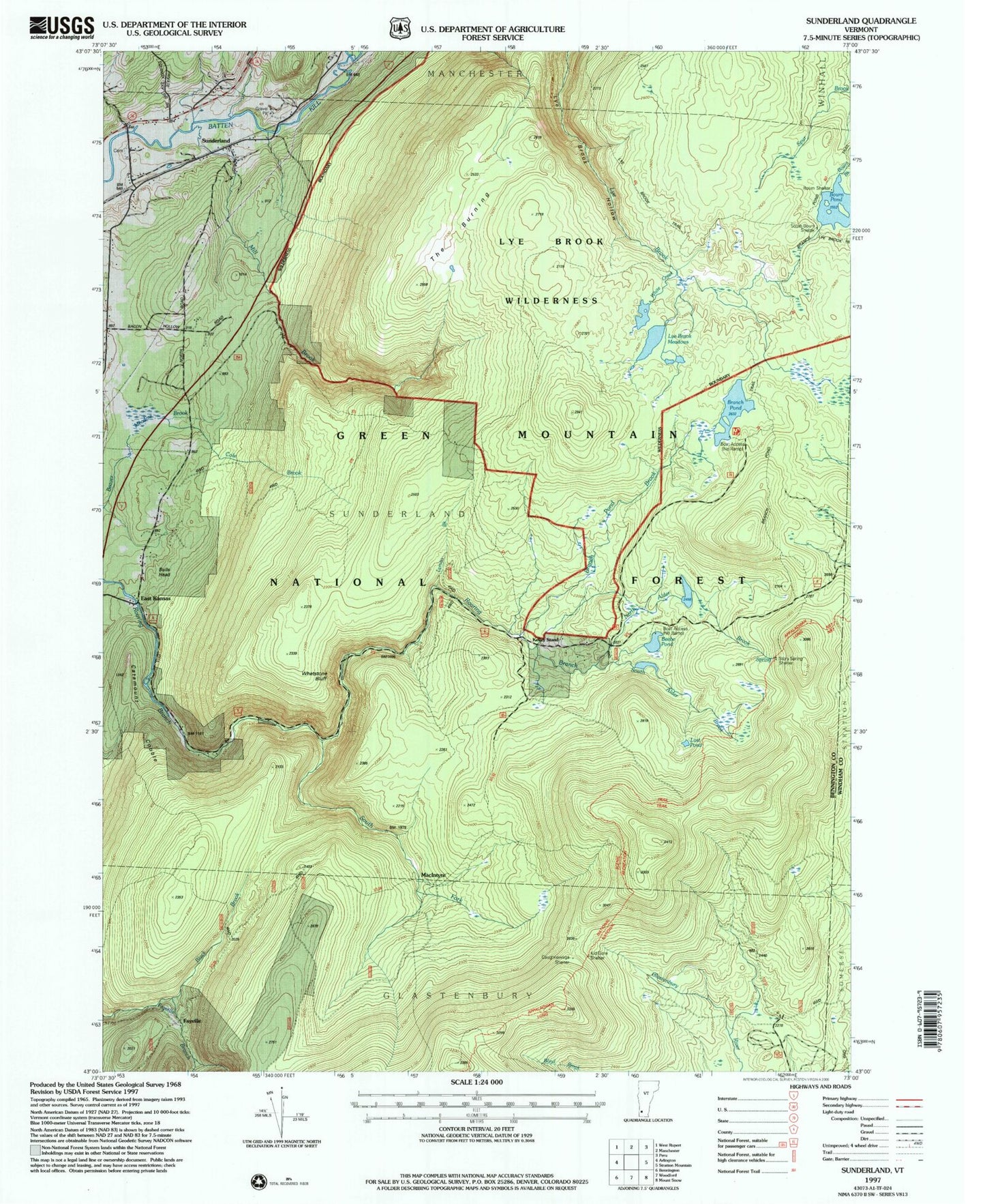 Classic USGS Sunderland Vermont 7.5'x7.5' Topo Map Image