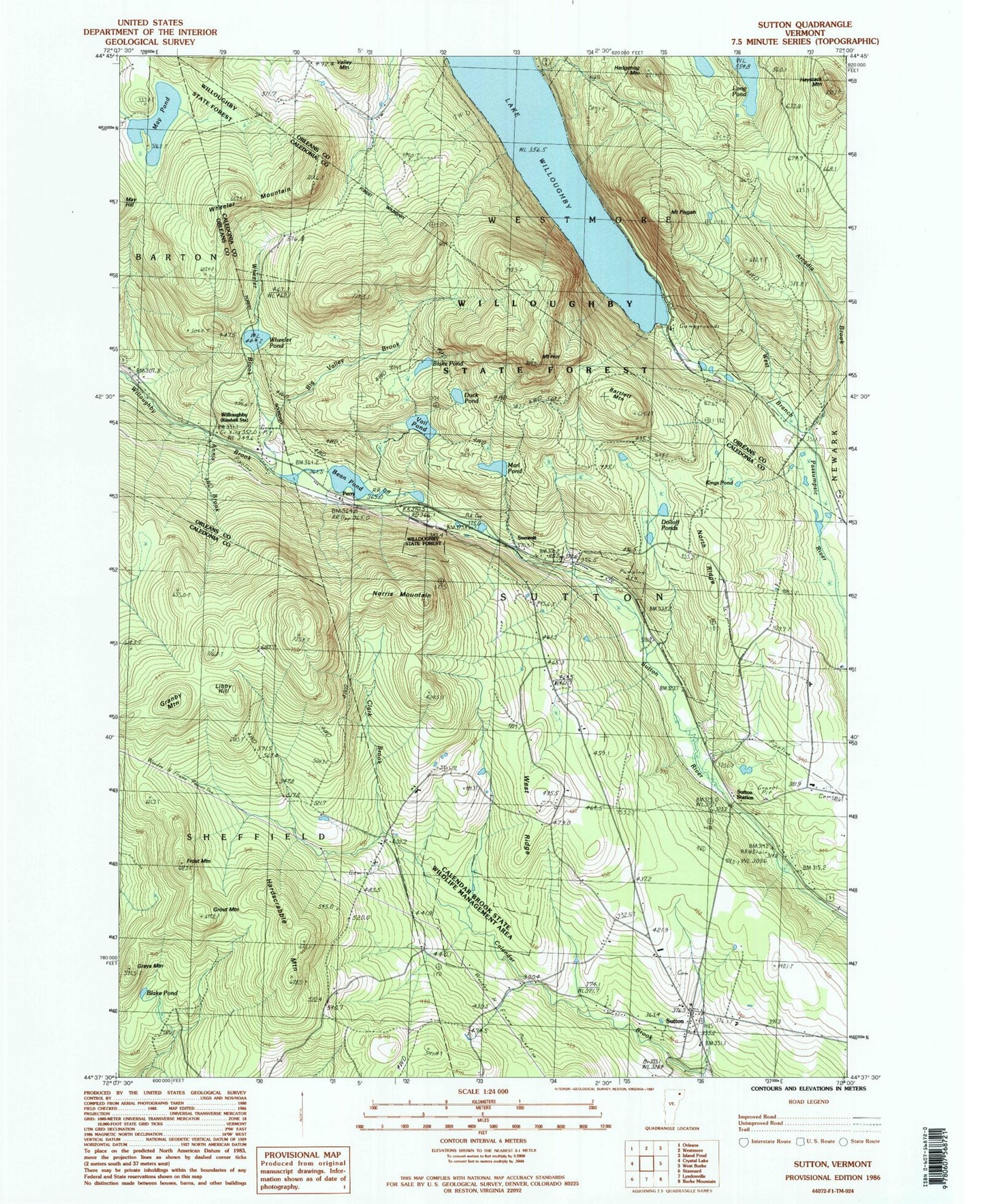 Classic USGS Sutton Vermont 7.5'x7.5' Topo Map Image