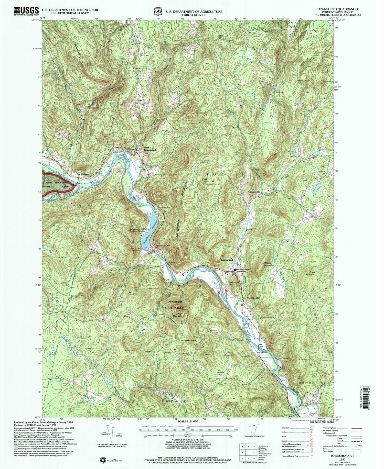 Classic USGS Townshend Vermont 7.5'x7.5' Topo Map Image