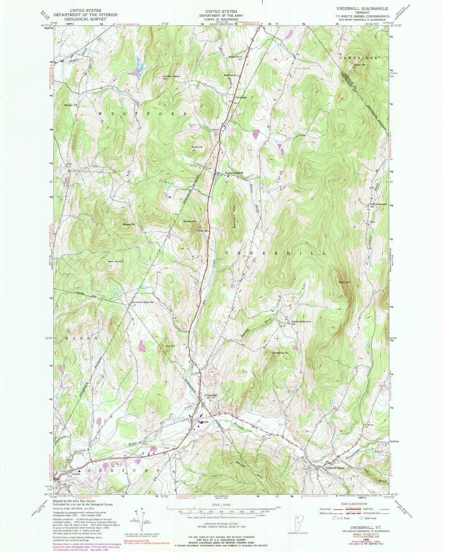 Classic USGS Underhill Vermont 7.5'x7.5' Topo Map Image