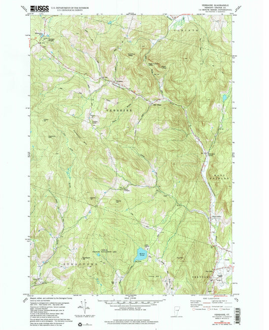 Classic USGS Vershire Vermont 7.5'x7.5' Topo Map Image