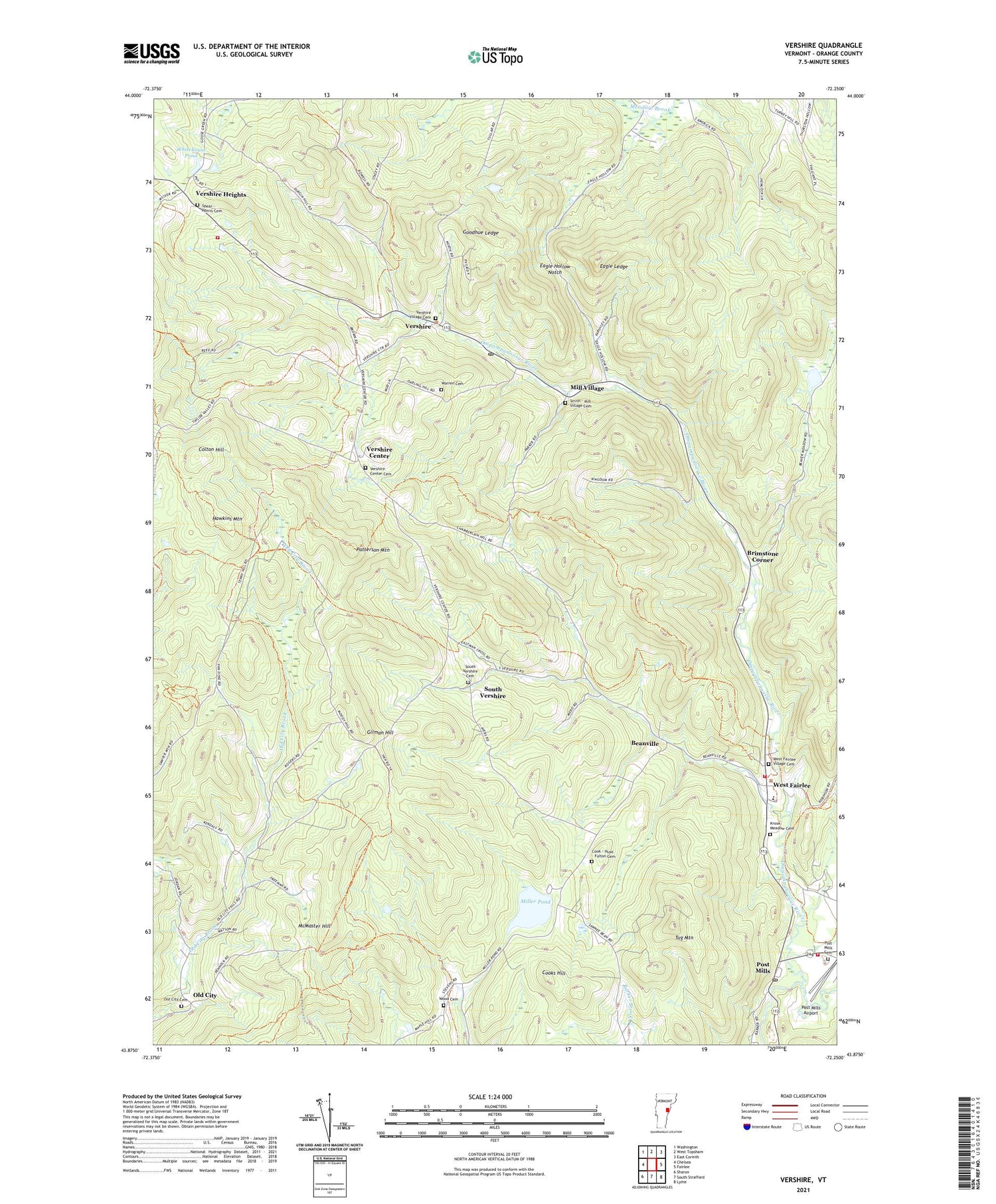 Vershire Vermont US Topo Map Image