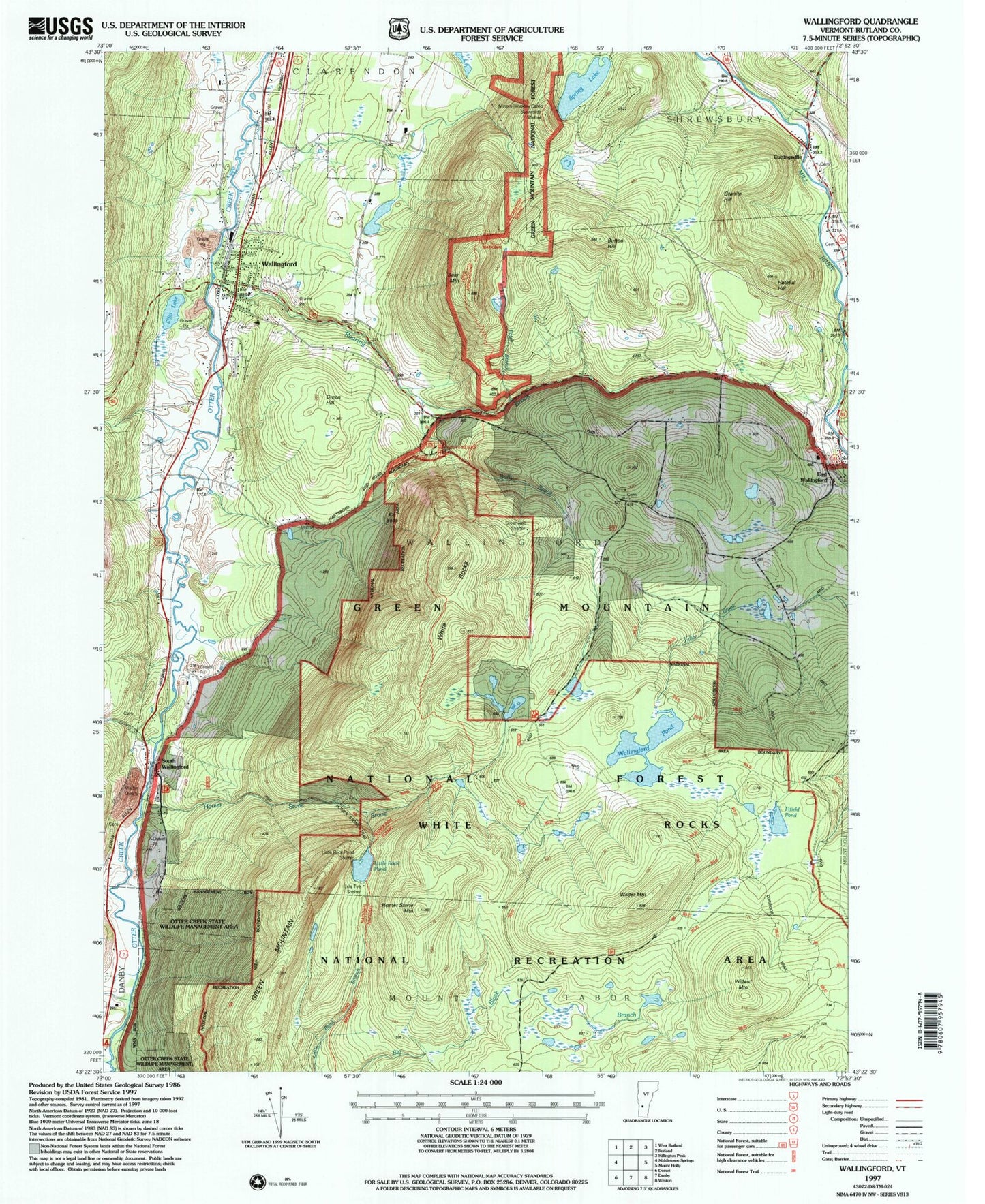Classic USGS Wallingford Vermont 7.5'x7.5' Topo Map Image