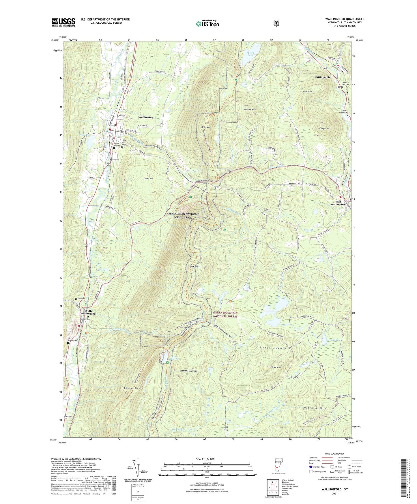 Wallingford Vermont US Topo Map Image