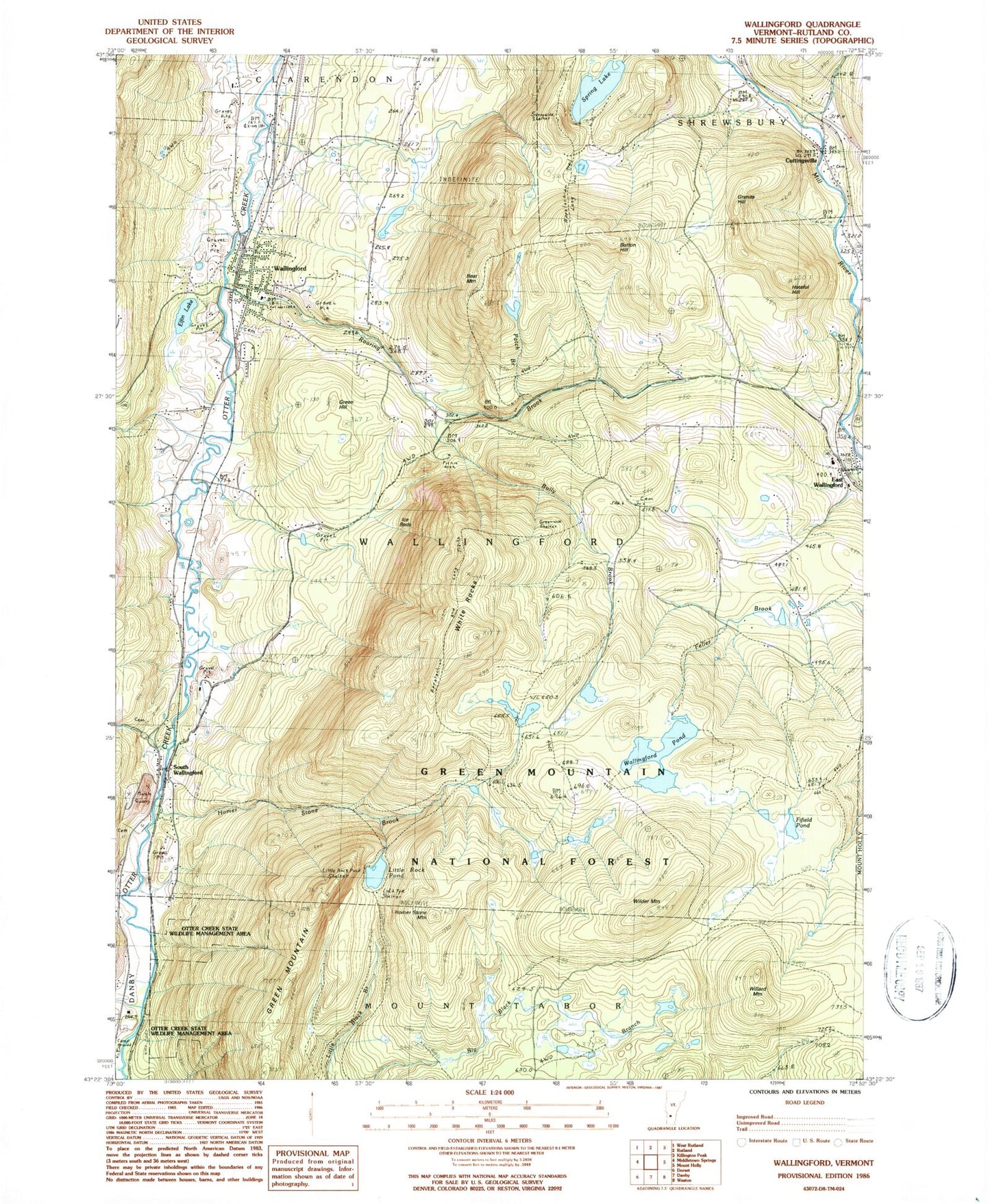 Classic USGS Wallingford Vermont 7.5'x7.5' Topo Map Image