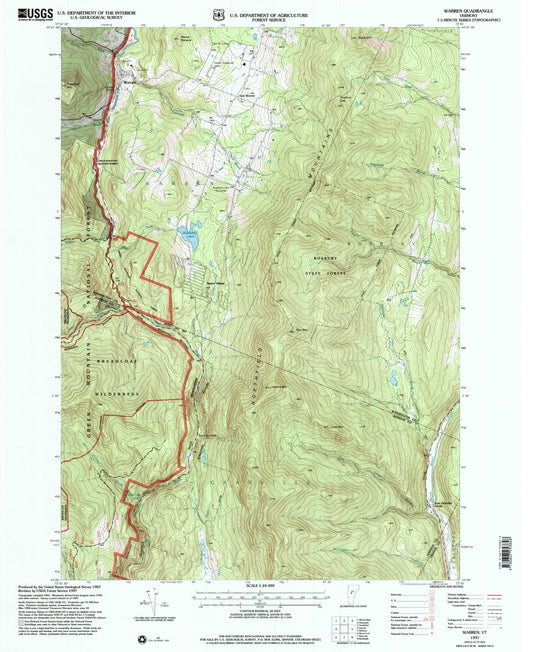 Classic USGS Warren Vermont 7.5'x7.5' Topo Map Image