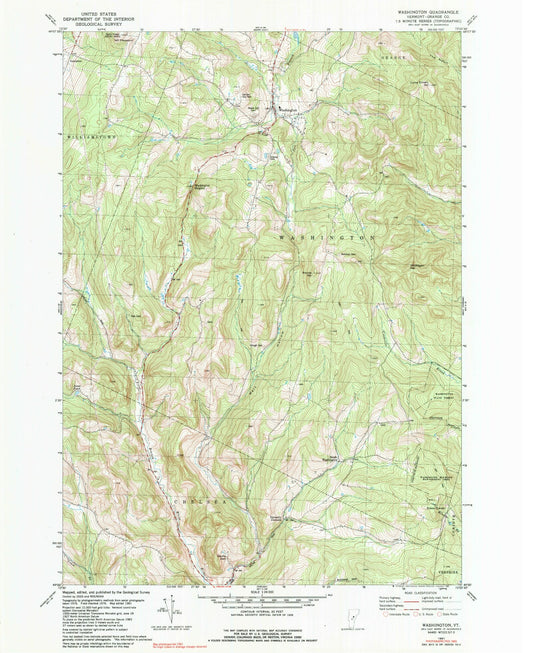 Classic USGS Washington Vermont 7.5'x7.5' Topo Map Image