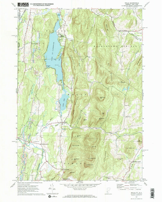Classic USGS Wells Vermont 7.5'x7.5' Topo Map Image
