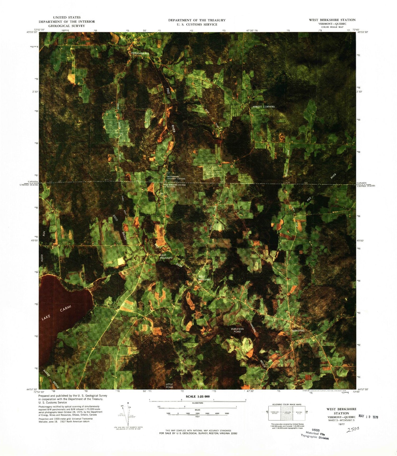 Classic USGS West Berkshire Station Vermont 7.5'x7.5' Topo Map Image