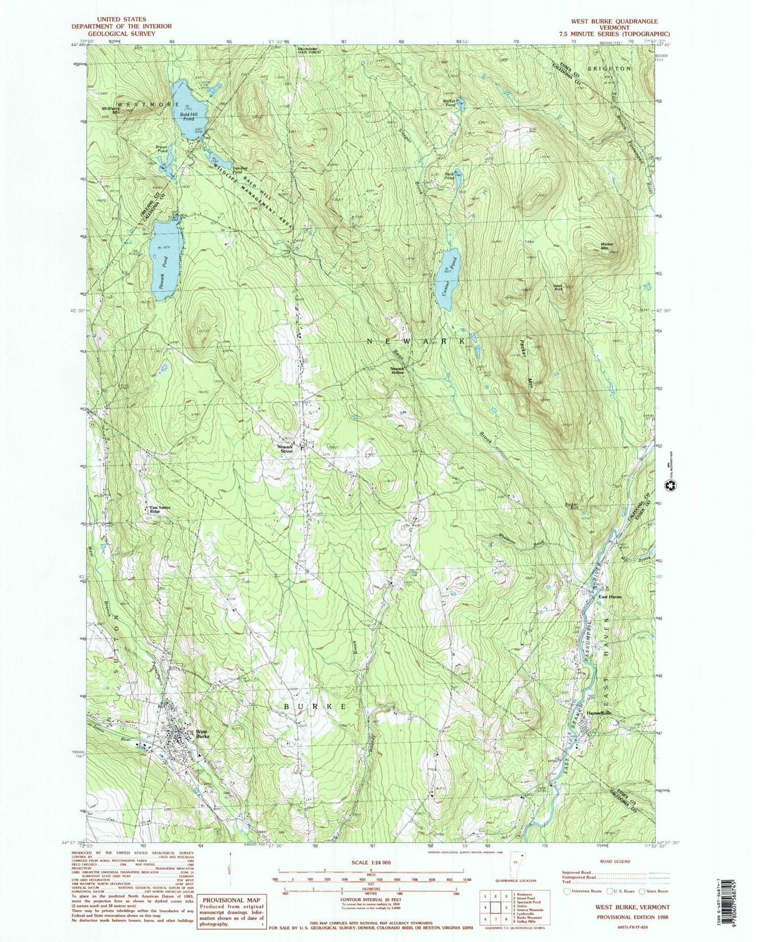 Classic USGS West Burke Vermont 7.5'x7.5' Topo Map Image