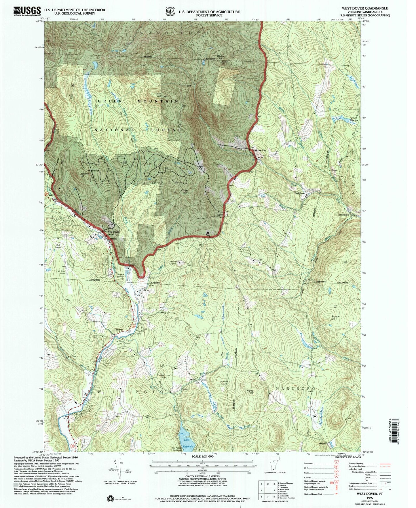 Classic USGS West Dover Vermont 7.5'x7.5' Topo Map Image