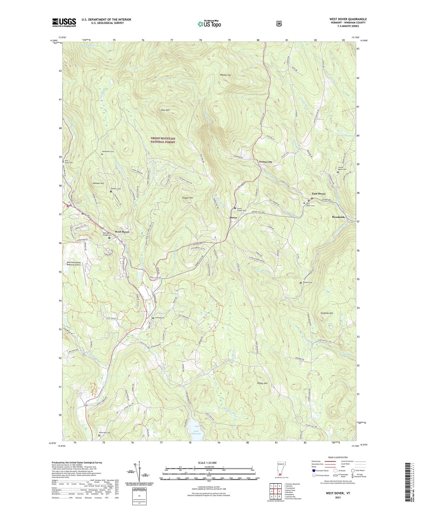 West Dover Vermont US Topo Map Image