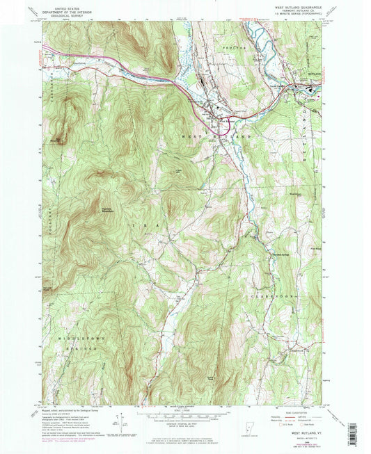 Classic USGS West Rutland Vermont 7.5'x7.5' Topo Map Image