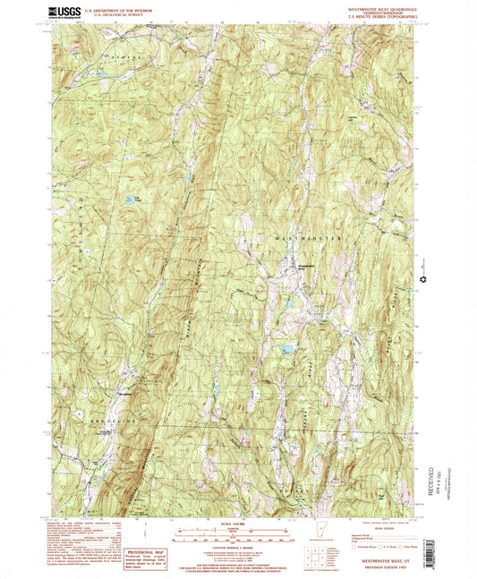 Classic USGS Westminster West Vermont 7.5'x7.5' Topo Map Image