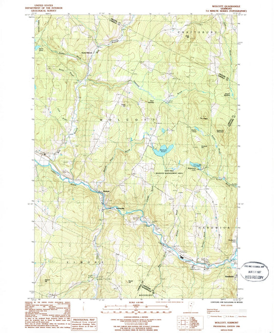 Classic USGS Wolcott Vermont 7.5'x7.5' Topo Map Image