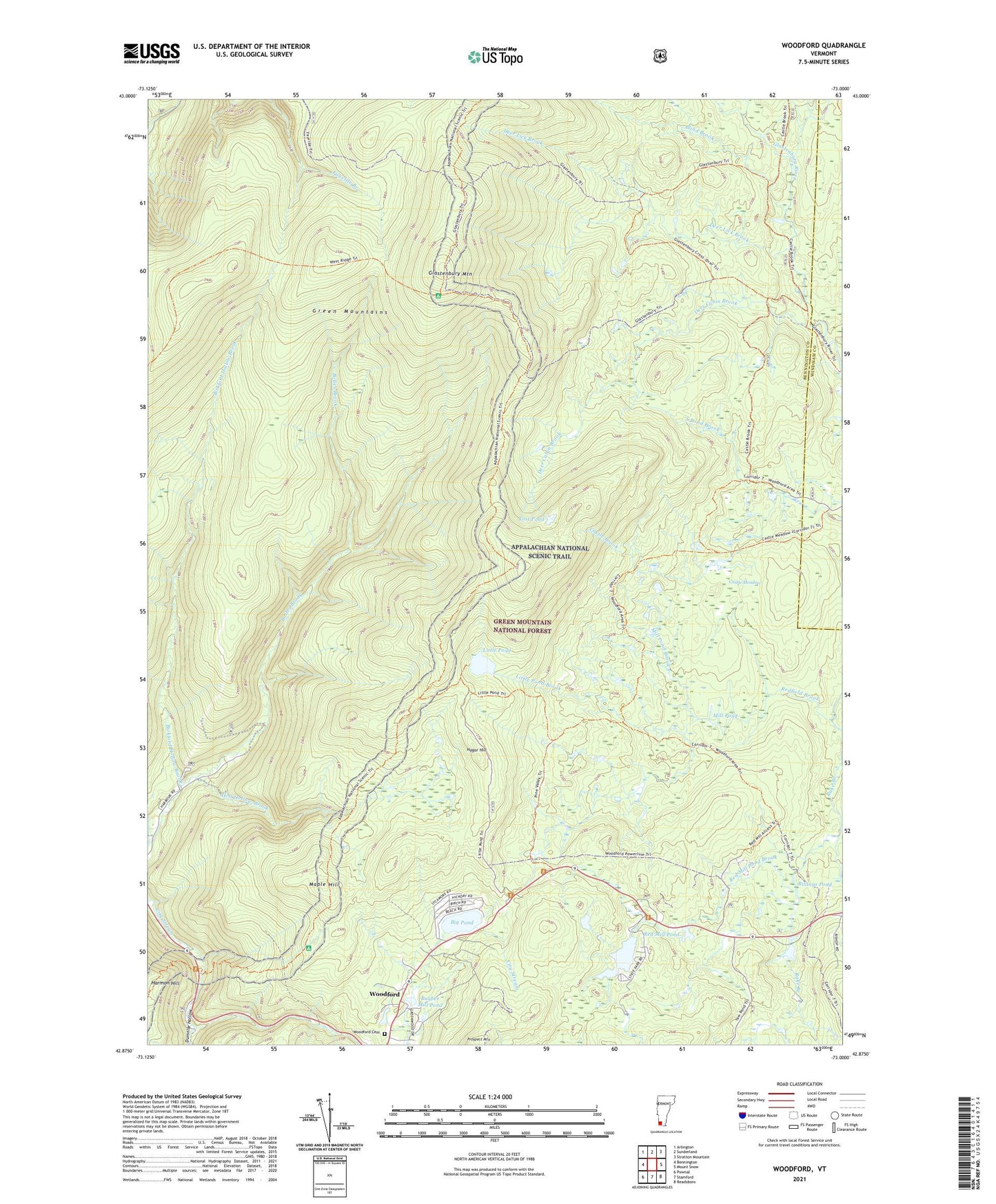 Woodford Vermont US Topo Map Image