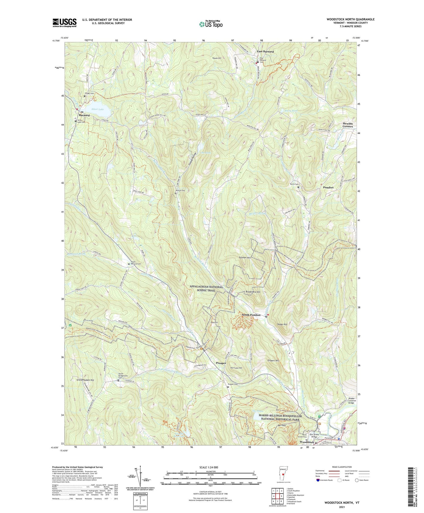 Woodstock North Vermont US Topo Map Image