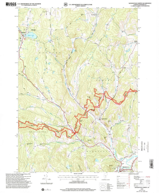 Classic USGS Woodstock North Vermont 7.5'x7.5' Topo Map Image