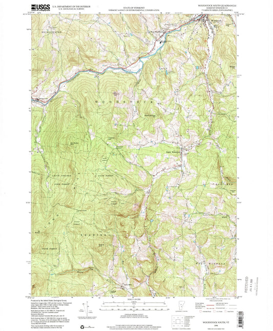 Classic USGS Woodstock South Vermont 7.5'x7.5' Topo Map Image