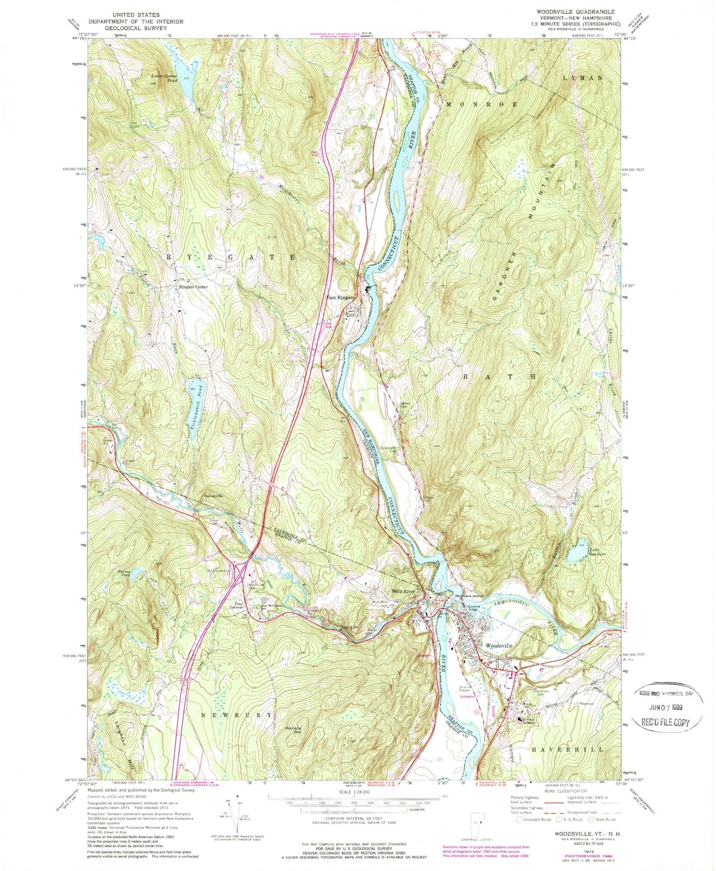 Classic USGS Woodsville New Hampshire 7.5'x7.5' Topo Map Image